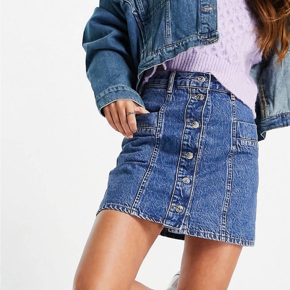 🐞Big button denim mini skirt a line with front pockets - Picture 4 of 8